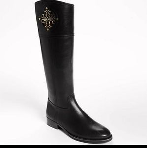 Tory Burch Kiernan Black Leather Logo Riding Boot Size 10